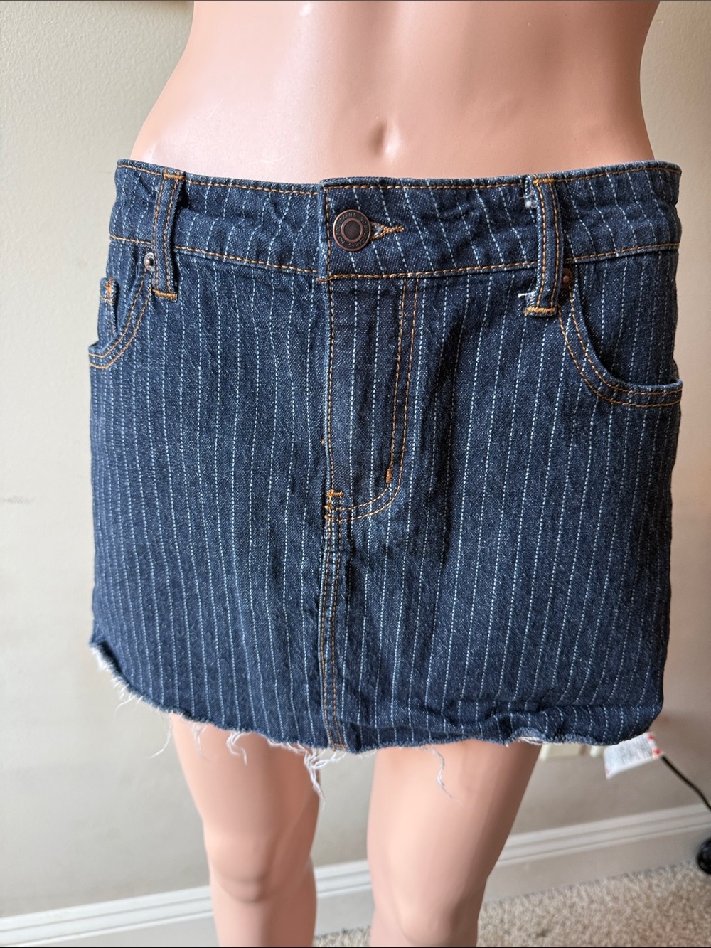 No Boundaries Navy Pinstripe Denim Mini Skirt